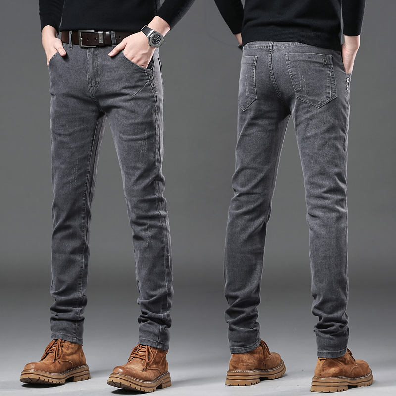 Streetwear Brand Denim - Nuovi jeans slim coreani grigio puro