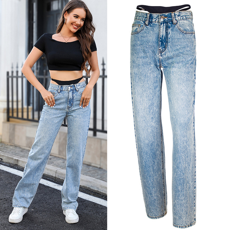 Streetwear Brand Denim - Jeans dritti con cuciture finte in
